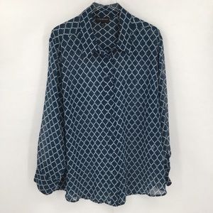 Lane Bryant sheer teal pattern shirt blouse 3X